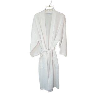 Turquaz White Waffle Weave Cotton Blend Bathrobe With Belt One Size Unisex 27f